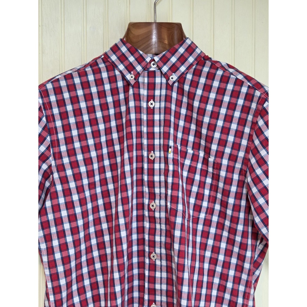 Mason James Shirt Mens Small Red Plaid Stretch Short Sleeve Button‎ Front Casual